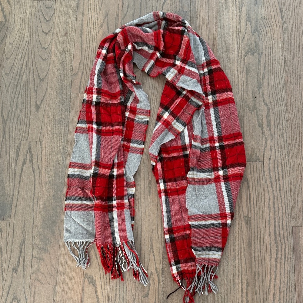Red and Gray Plaid Scarf
